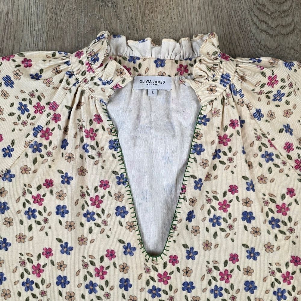 Olivia James The Lable Elizabeth Ditsy Corduroy Top Size L - Picture 2 of 7